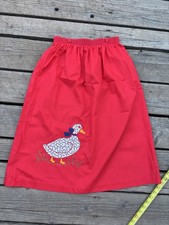Vintage 80  s A Line Red Skirt Duck embroidered Sz S Cottage grandma Core Prairie