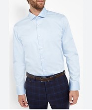 Ted Baker Endurance Shirt Classic Fit Blue White Pinstripe Contrast Cuff Sz 16 R
