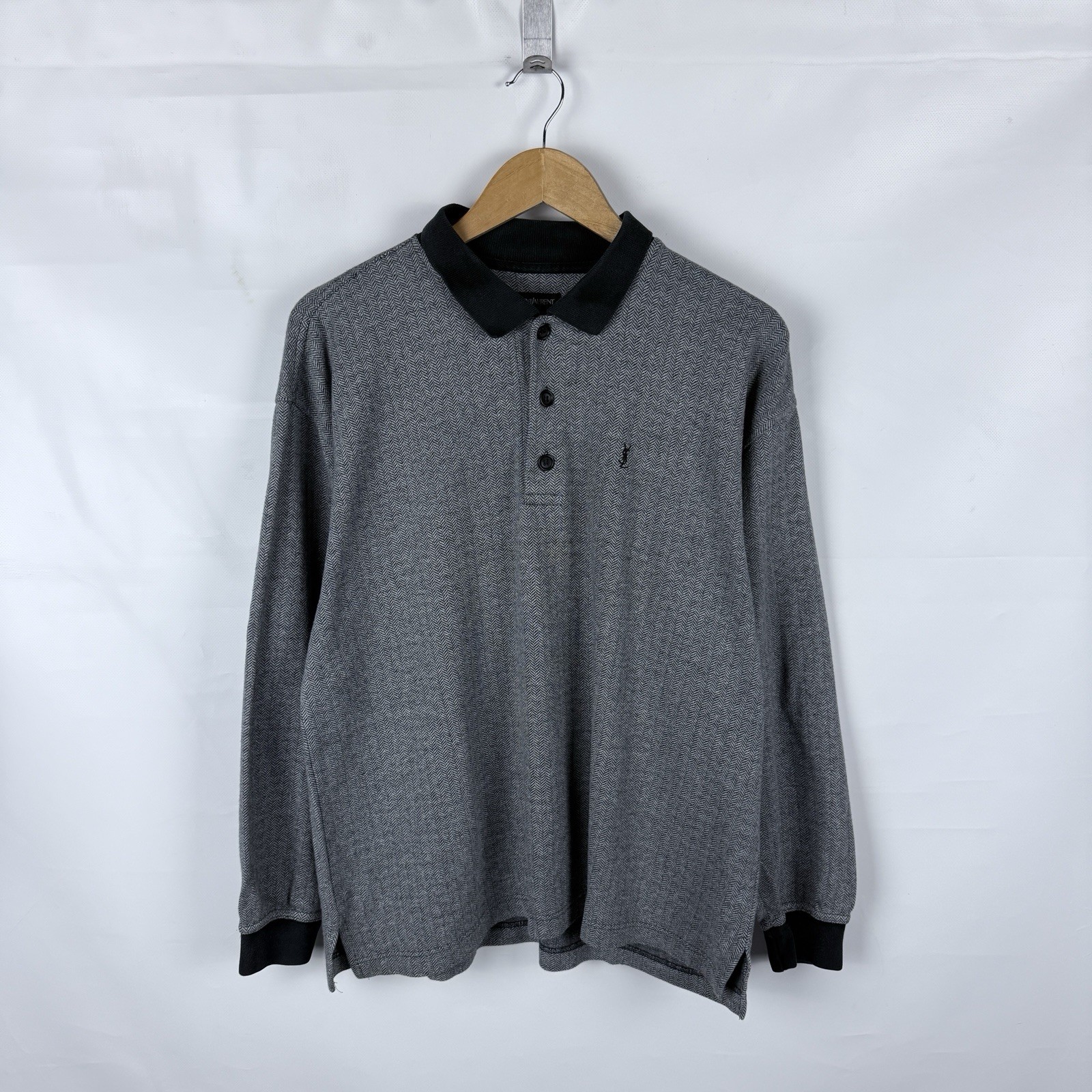 Vintage YSL Yves Saint Laurent Pullover Sweatshirt Longsleeve Polo Sz M Grey 
