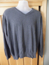 Vintage IZOD Mens LARGE Sweater 100 Cotton GRAY Pullover VNECK Free Ship