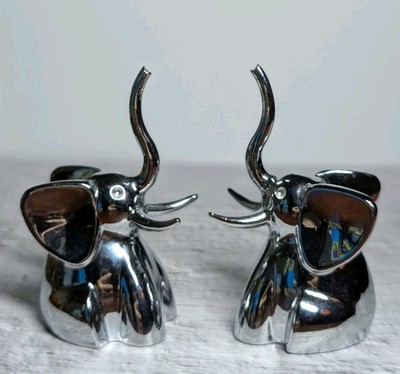 Set 2 Umbra Zoola Elephant Ring Holder Shiny Metal Silvertone Felt Bottom 3 Inch