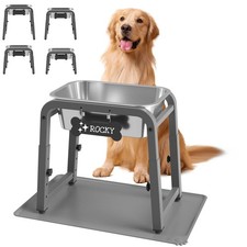1.2 Gallon Elevated Large Dog Water Bowl with Mat, 4 Height Adjustable 12-17"...