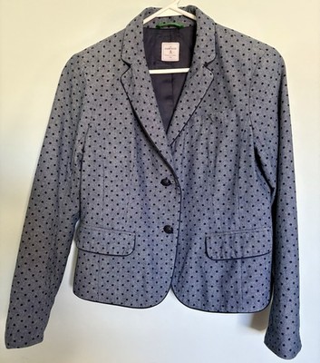 Women s Cotton Blazer Blue Polka Dot 6Petite Gap Academy Two-Button Front  Lined