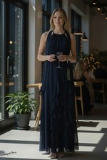 Navy Evening Dress By DJ-JAZ Sleeveless/ Ruffle Front ☆ Womens Size 2 NWT