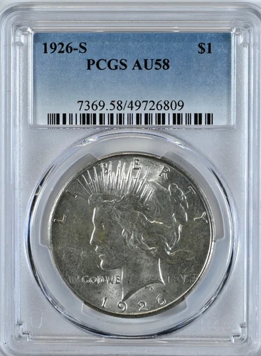 1926-S PEACE Silver Dollar AU58 PCGS Graded $1 Coin 7369
