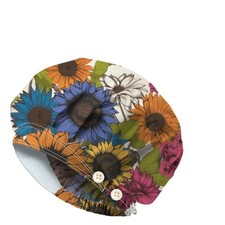 Sunflowers Bouffant Scrub Caps Cotton Nurse Scrub Hats With Button and Sweatb...