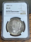 1880-S San Francisco Morgan Silver Dollar NGC MS 64 Beautiful Coin!