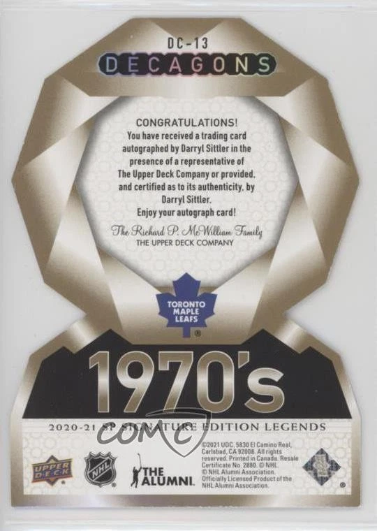 2020 SP Signature Edition Legends Decagons Gold Darryl Sittler #DC-13 Auto HOF - Image 2 of 2