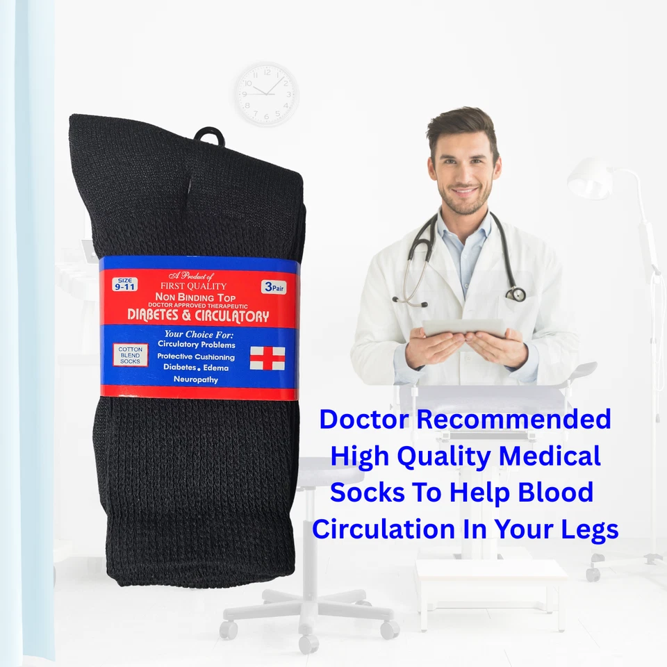 3-12 pares de calcetines negros para diabéticos de algodón salud para hombres y mujeres 9-11 10-13 13-15 Foto 4 de 4