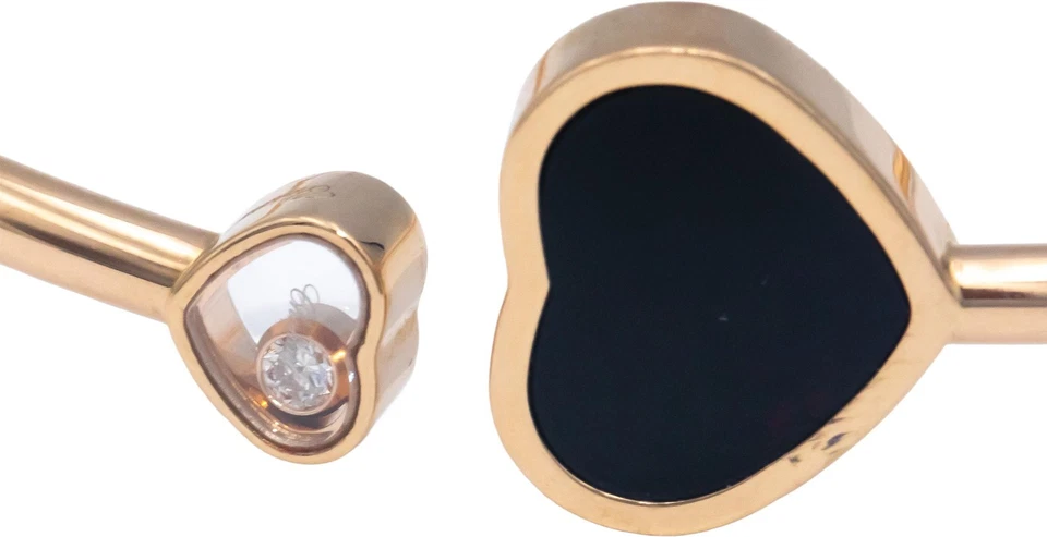 CHOPARD Happy Hearts 18k Rose Gold 0.05CT Diamond & Onyx Cuff Bracelet $3830 - Image 3 of 4