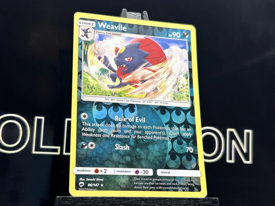 Pokemon Sun & Moon Burning Shadows TCG Card REVERSE HOLO Weavile 86/147 - Image 4 of 4