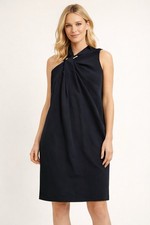 💙Halston Heritage Navy Sleeveless Twist Cross Halter Neck Mini Dress Size S NWT