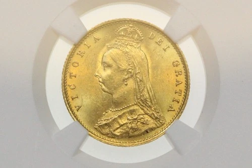1887 GREAT BRITAIN 1/2 SOVEREIGN JUBILEE HEAD VICTORIA SHIELD GOLD COIN NGC MS62
