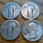 Lot of (4) 90%  Silver Quarters -- (3) Standing Liberty and (1) Washington
