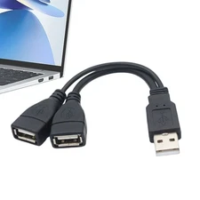 USB 2.0 A Male To 2 Dual USB Female Jack Y Splitter Hub Power Cord Adapter Cable