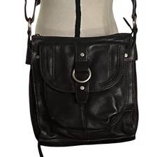 Vintage Fossil Black Leather Messenger Crossbody handbag