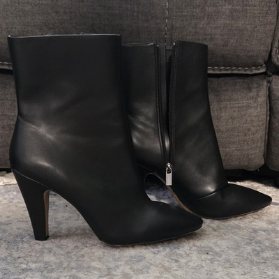 H&M Women's Black Faux Leather Ankle Bootie Pointed Toe Side Zip US 11 EU 42