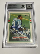 Auto W/ 89 ROY Barry Sanders 1989 Topps Traded Rookie Beckett Auto 10 Lions HOF