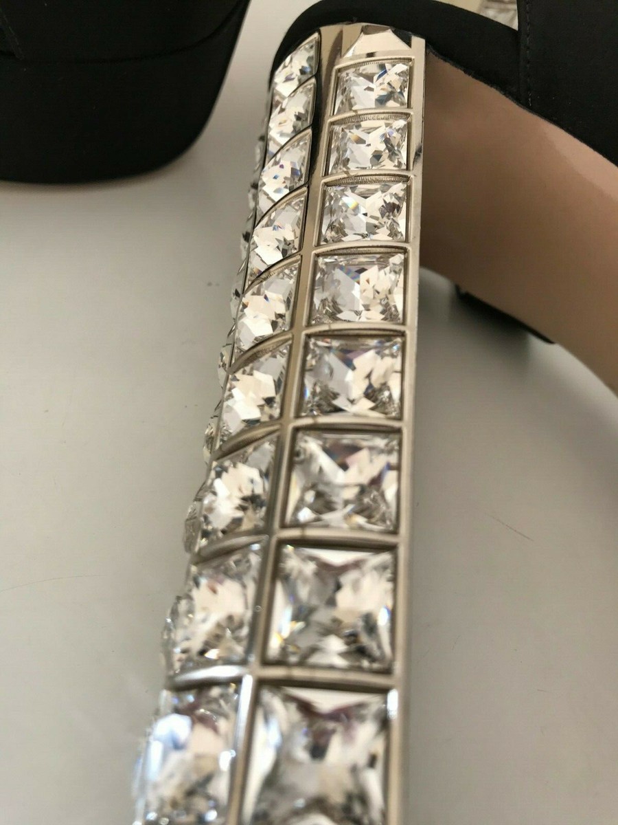MIU MIU スワトフスキークリスタルヒール 41 (27センチ） Miu Miu Womens Crystal Embellished Suede Platform High Heels