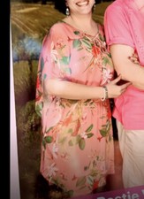 Express Pink tropical floral dress size Large kaftan flowy loose flattering mini