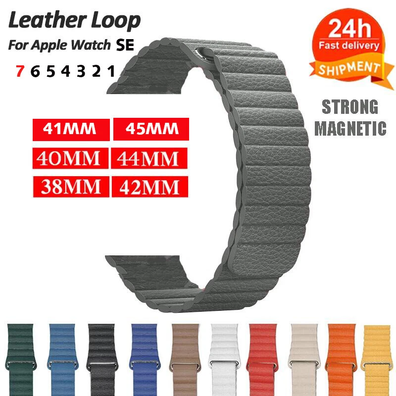 Correa iWatch magnética de cuero genuino para Apple Watch Series 9 8 7 6 5 4 SE Foto 2 de 4