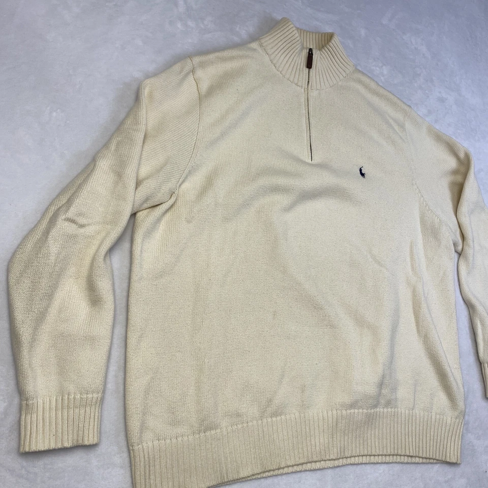 Polo Ralph Lauren Men's Size XLT Ivory 1/4 Zip Mock Neck Academia Old Money - Image 2 of 4