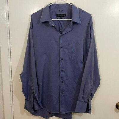 Kenneth Cole Mens Button Up Shirt, Long Sleeves, Cotton, Blue, Neck Size 18