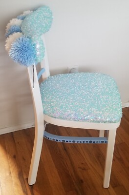 Hand Decorated Chair Blue Fabric Seat and Back Recycled/Repurposed Furniture