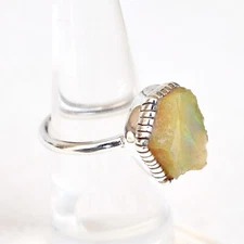 Natural Raw Opal Ring, 925 Sterling Silver Ethiopian opal Ring Stack Ring-OPL013