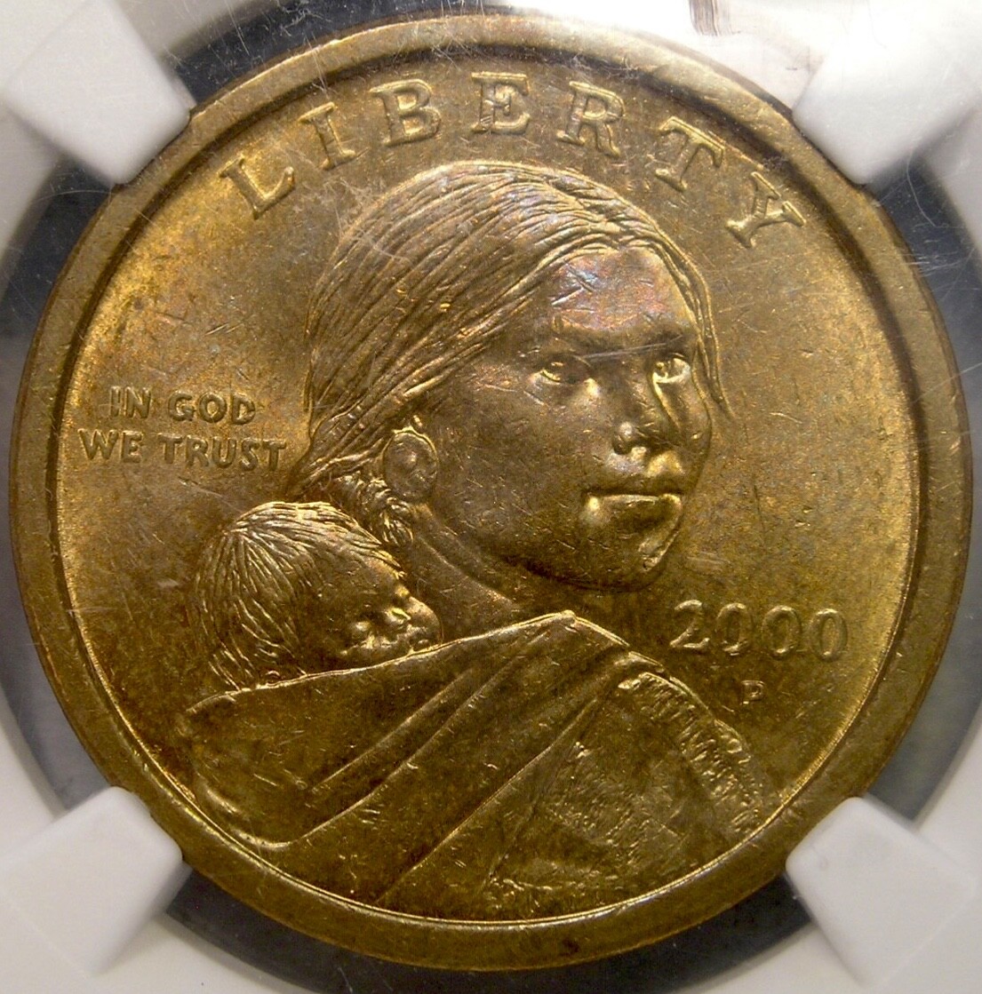 2000 P SACAGAWEA DOLLAR RARE SPEARED/WOUNDED EAGLE DIE GOUGE