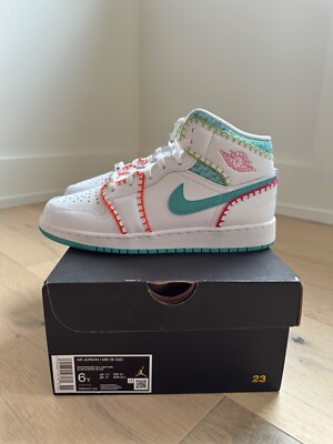 Nike Air Jordan 1 Mid SE GS White Teal DM6218-100 Size 7Y Women's