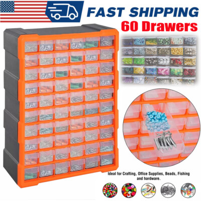 60 Compartment Plastic Parts Storage Hardware、Craft Cabinet Drawer Organizer Box