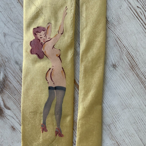 1940s 1950s Tie Pinup Girl Nude Necktie Striptease Novelty TRUE VINTAGE painted - Picture 2 of 13