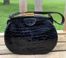 Vintage Black Small Framed Alligator Skin Purse Handbag w/ Coin Purse P1036 