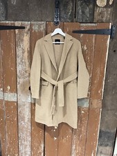 Theory Jacket Wool Coat 3/4 Open Front Belted Pockets Camel Beige Women’s Size P
