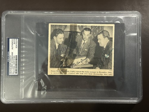 Mel Ott Signed 4x5 Newspaper Photo PSA Slabbed COA Bill Terry Stoneham Giants!