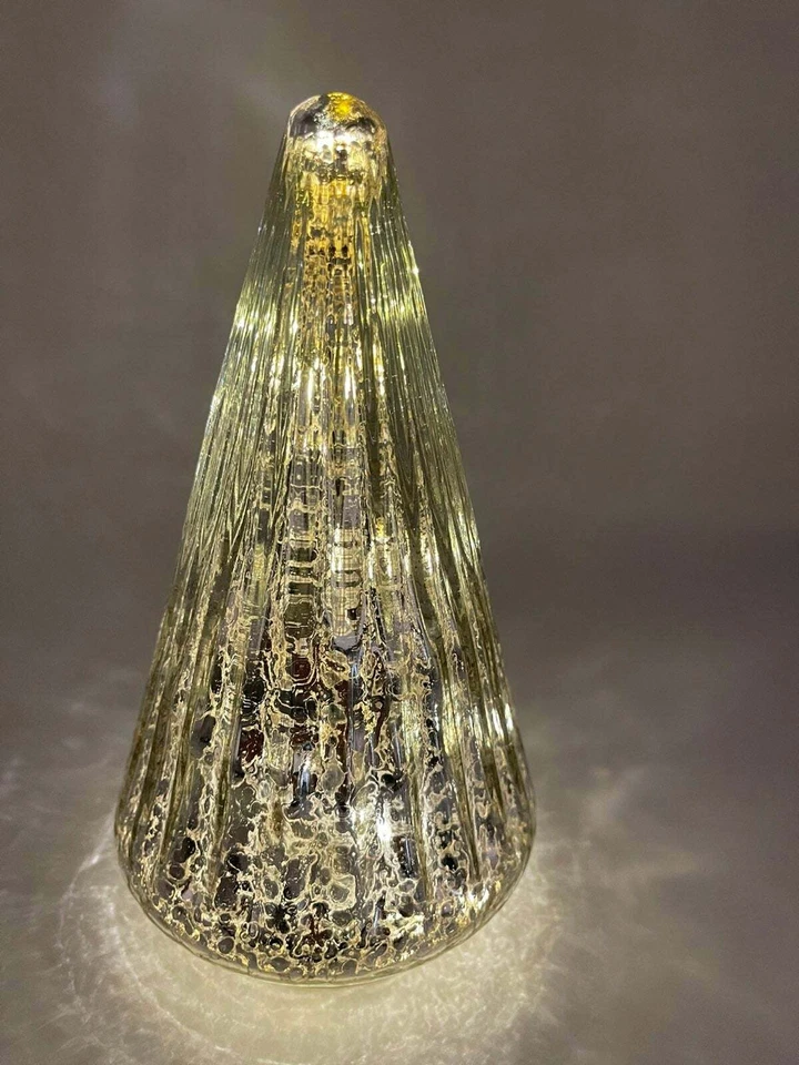 7.8" Ganz Lit Glam Mercury Glass Light Up Christmas Cone Tree Table Lamp Decor - Image 3 of 4