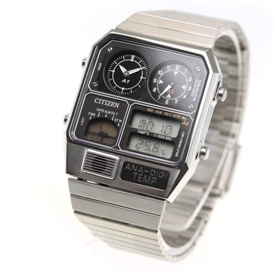 CITIZEN ANA-DIGI TEMP JG2101-78E Silber Analog Digital Vintage Herrenuhr NEU BOX