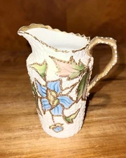 1880’s Reinhold Schlegelmilch RS Germany Pitcher Raised Decoration Floral Gold