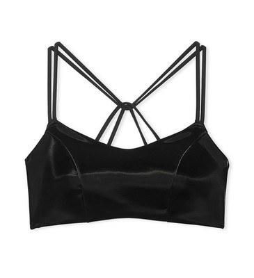 Victoria s Secret VSX Elevate Black Liquid Shine Stretch Sports Bra Sz L NWT