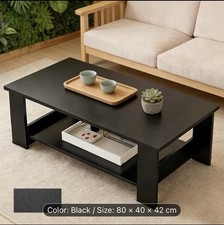 Modern Black Coffee Table with Lower Storage Shelf - Living Room Tea Side End...
