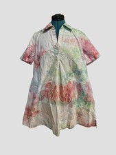 Dyers Hand Tie Dyed White Tee Shirt Swing Dress Cotton Side Seam Pockets XS