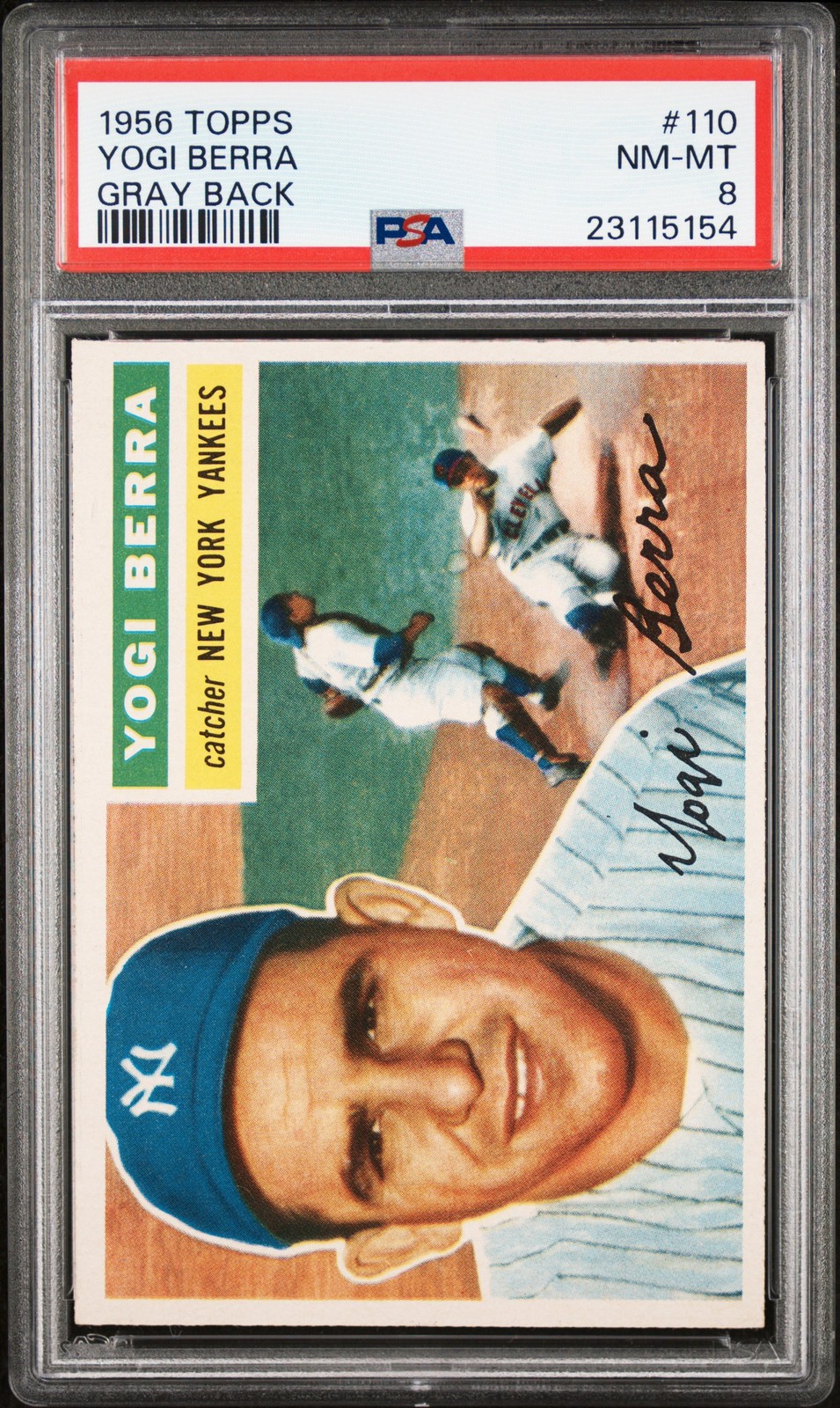 1956 TOPPS GRAY BACK #110 YOGI BERRA PSA 8
