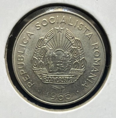1966 ROMANIA 25 BANI UNCIRCULATED NICKEL CLAD STEEL COIN -22MM-KM#94