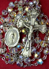 Bertha's Estate Collection STERLING Silver Aurora Borealis Crystal Bead Rosary
