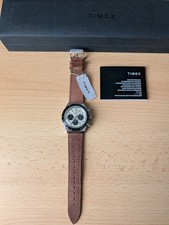 Men's Timex Q Chronograph Watch TW2V42800 Brown Leather Strap Cream Dial