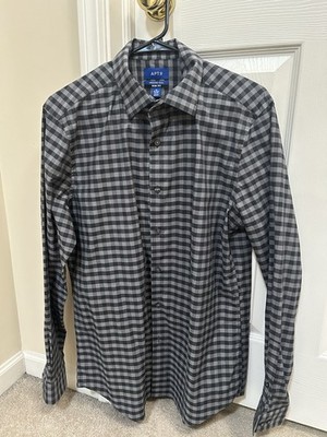 APT.9 Premier Flex Slim Fit Check Button-Up Shirt Gray Men's Size M