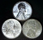 1943-P D S 1C Lincoln Wheat Cent AU Steel (3 Coins) 25lct0914-1
