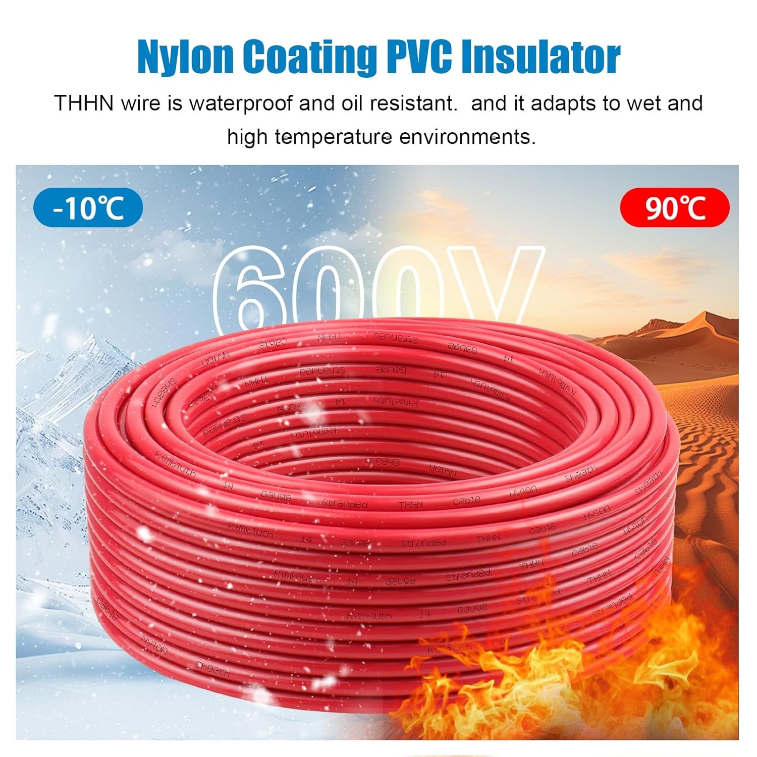 THHN Wire 12 Gauge 100 FT Stranded Copper Wire, 12 AWG Rated Red 