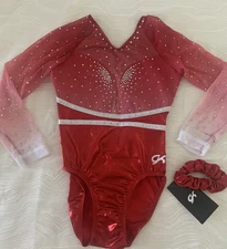 New GK ELITE Leotard GYMNASTICS Red RHINESTONE Bling Competition AS Small
